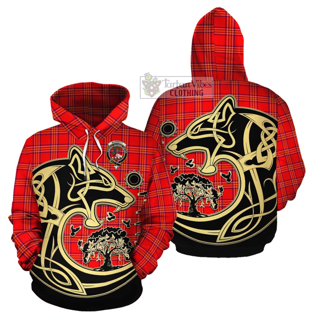 Tartan Vibes Clothing Burnett Tartan Cotton Hoodie with Family Crest Celtic Wolf Style