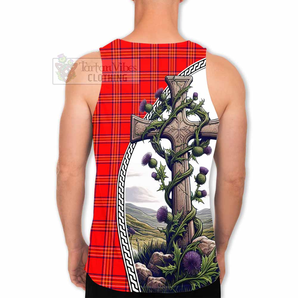 Tartan Vibes Clothing Burnett Tartan Men's Tank Top with Family Crest and St. Andrew's Cross Accented by Thistle Vines