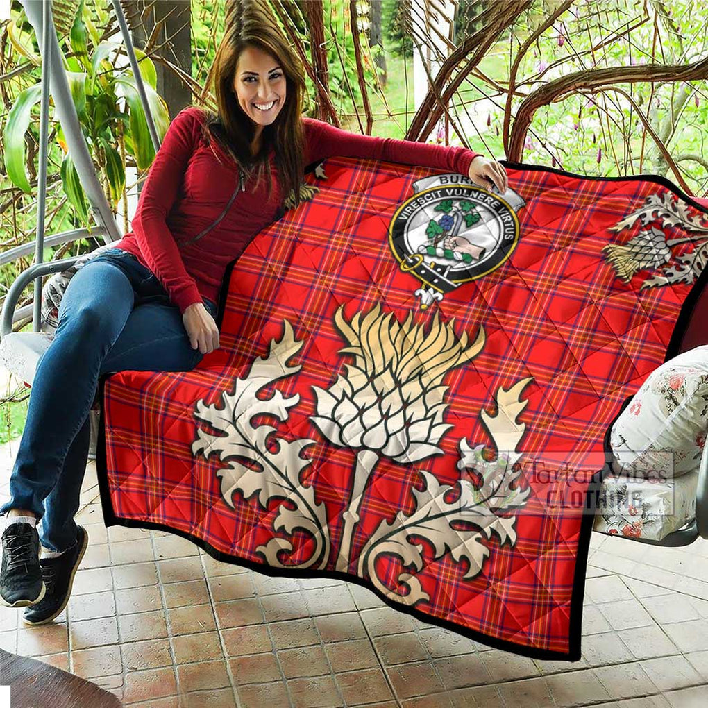 Tartan Vibes Clothing Burnett Tartan Quilt with Family Crest and Golden Thistle Style