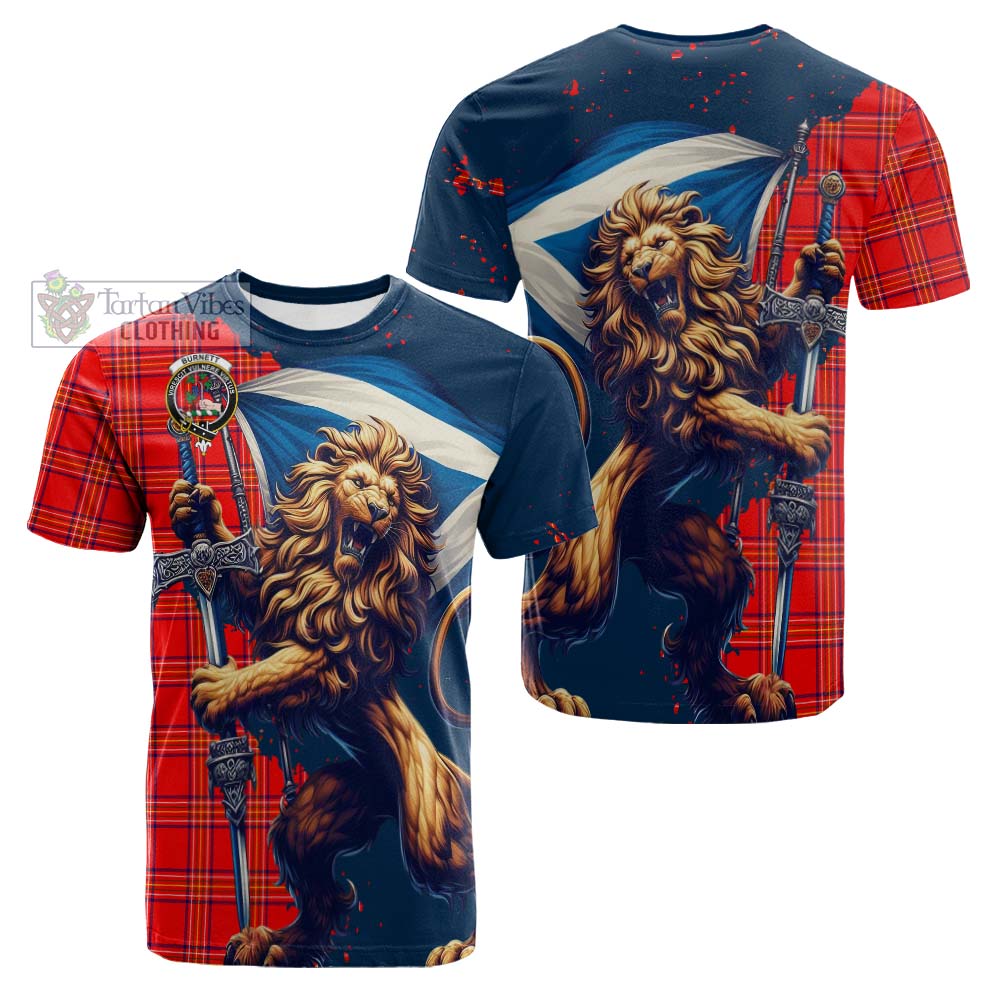 Tartan Vibes Clothing Burnett Tartan Family Crest Cotton T-shirt with Scottish Majestic Lion