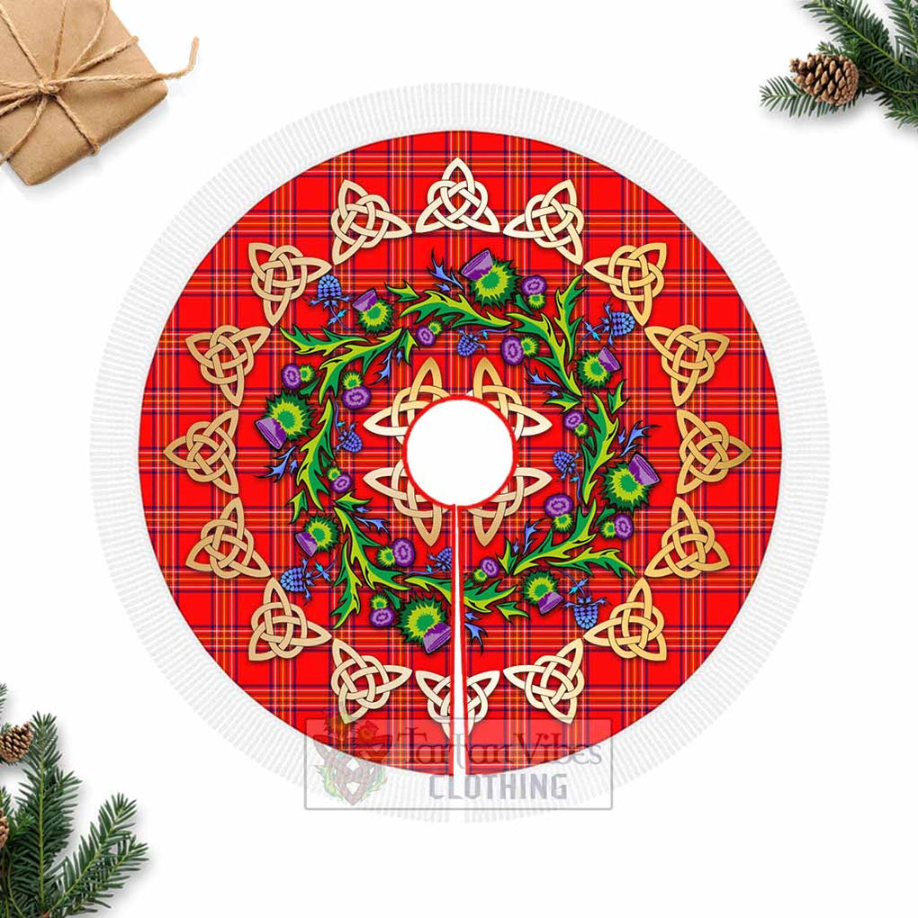 Tartan Vibes Clothing Burnett Tartan Christmas Tree Skirt with Thistle Celtic Knot Style