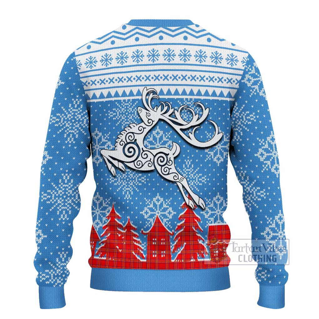 Tartan Vibes Clothing Burnett Clan Christmas Ugly Sweater with Tartan and Celtic Raindeer Style