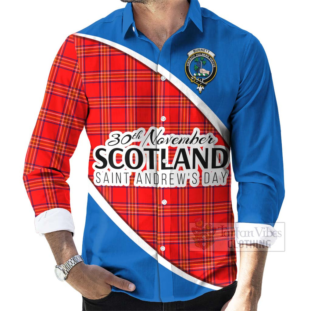 Tartan Vibes Clothing Burnett Family Crest Tartan Long Sleeve Button Shirt Celebrate Saint Andrew's Day in Style