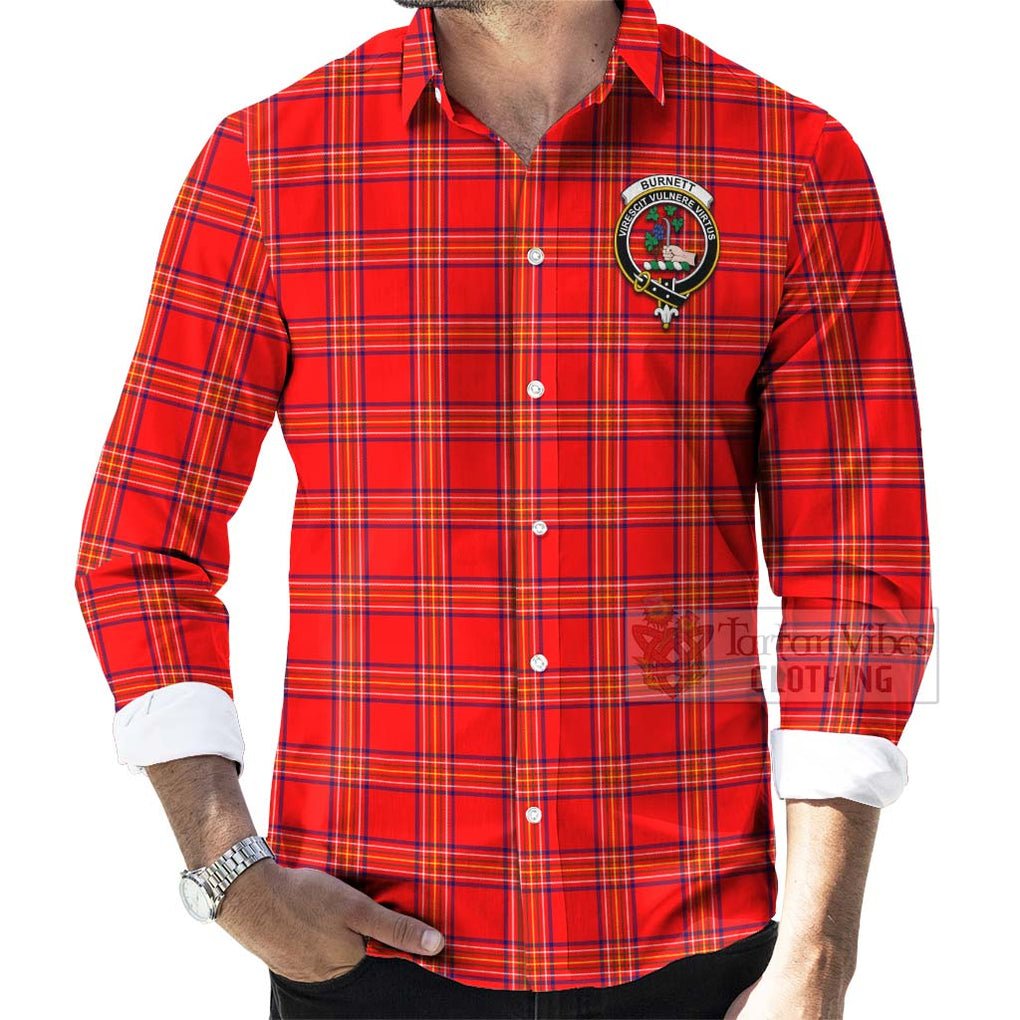 Tartan Vibes Clothing Burnett Tartan Long Sleeve Button Shirt with Family Crest and Bearded Skull Holding Bottles of Whiskey