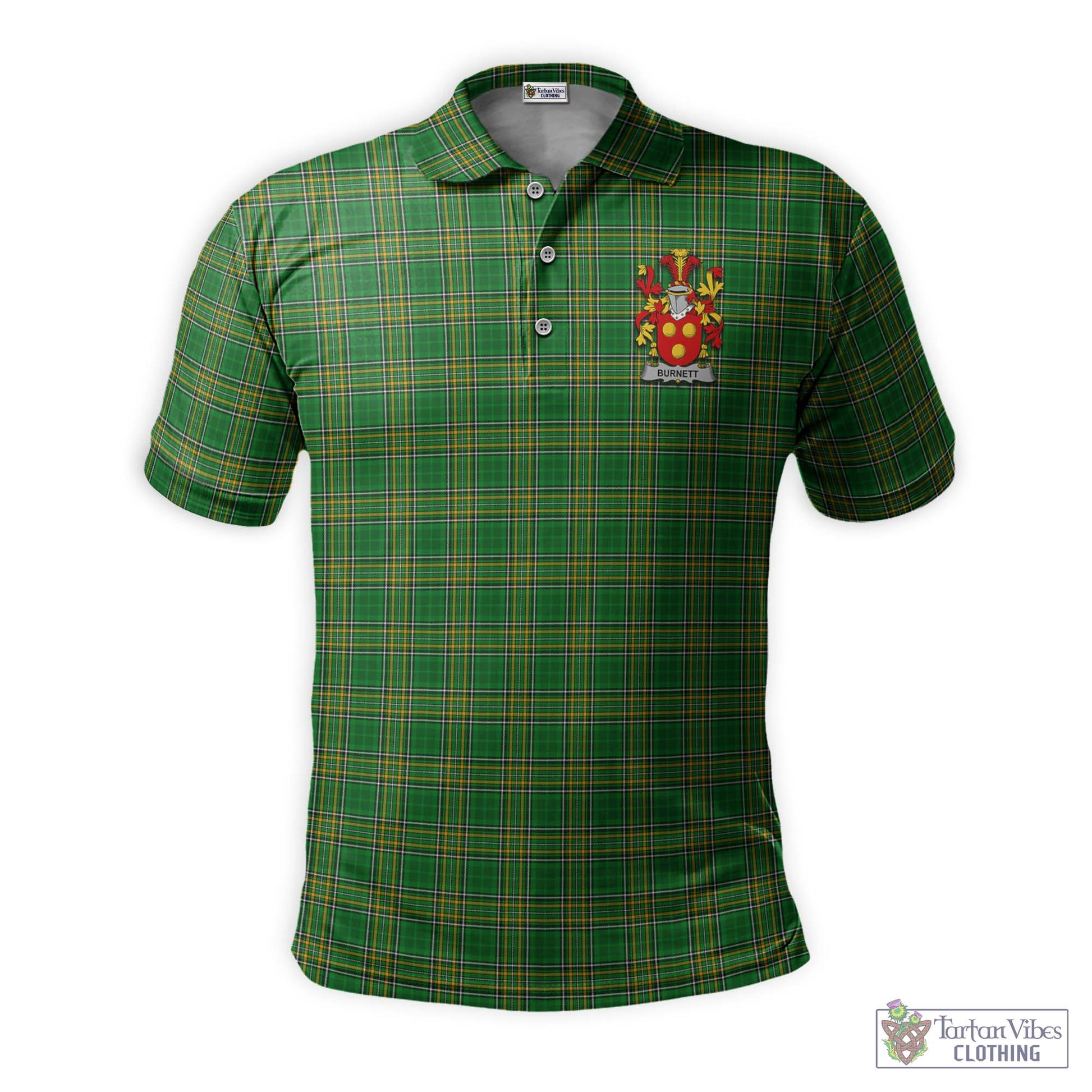 Burnett Irish Clan Tartan Men's Polo Shirt with Coat of Arms - Tartan Vibes Clothing