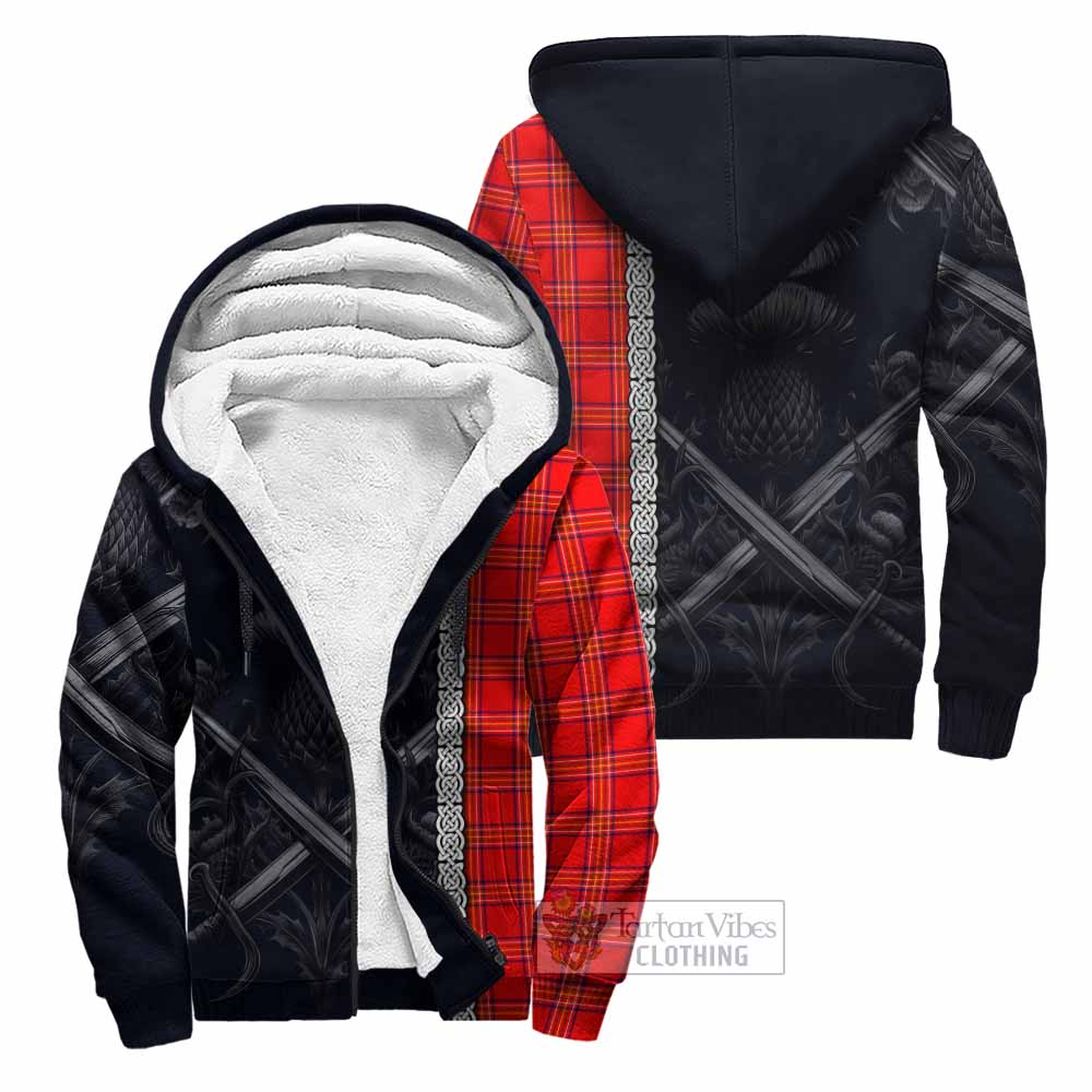 Tartan Vibes Clothing Burnett Tartan Sherpa Hoodie with Family Crest Cross Sword Thistle Celtic Vibes