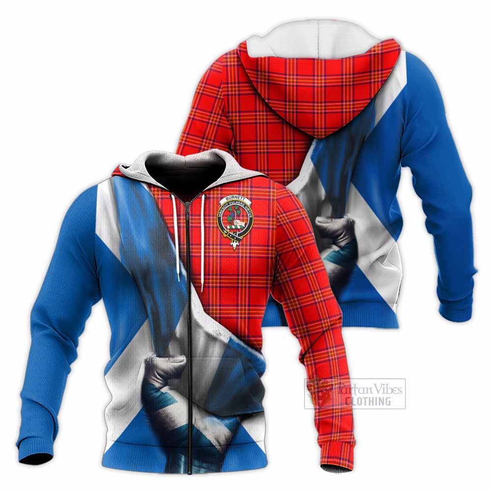 Tartan Vibes Clothing Burnett Tartan Knitted Hoodie with Family Crest Scotland Patriotic Style