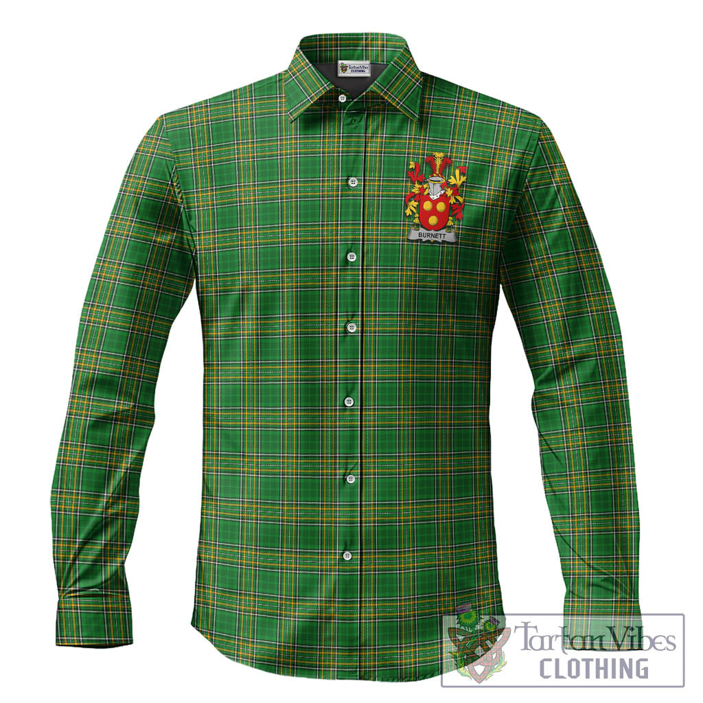 Tartan Vibes Clothing Burnett Ireland Clan Tartan Long Sleeve Button Up with Coat of Arms