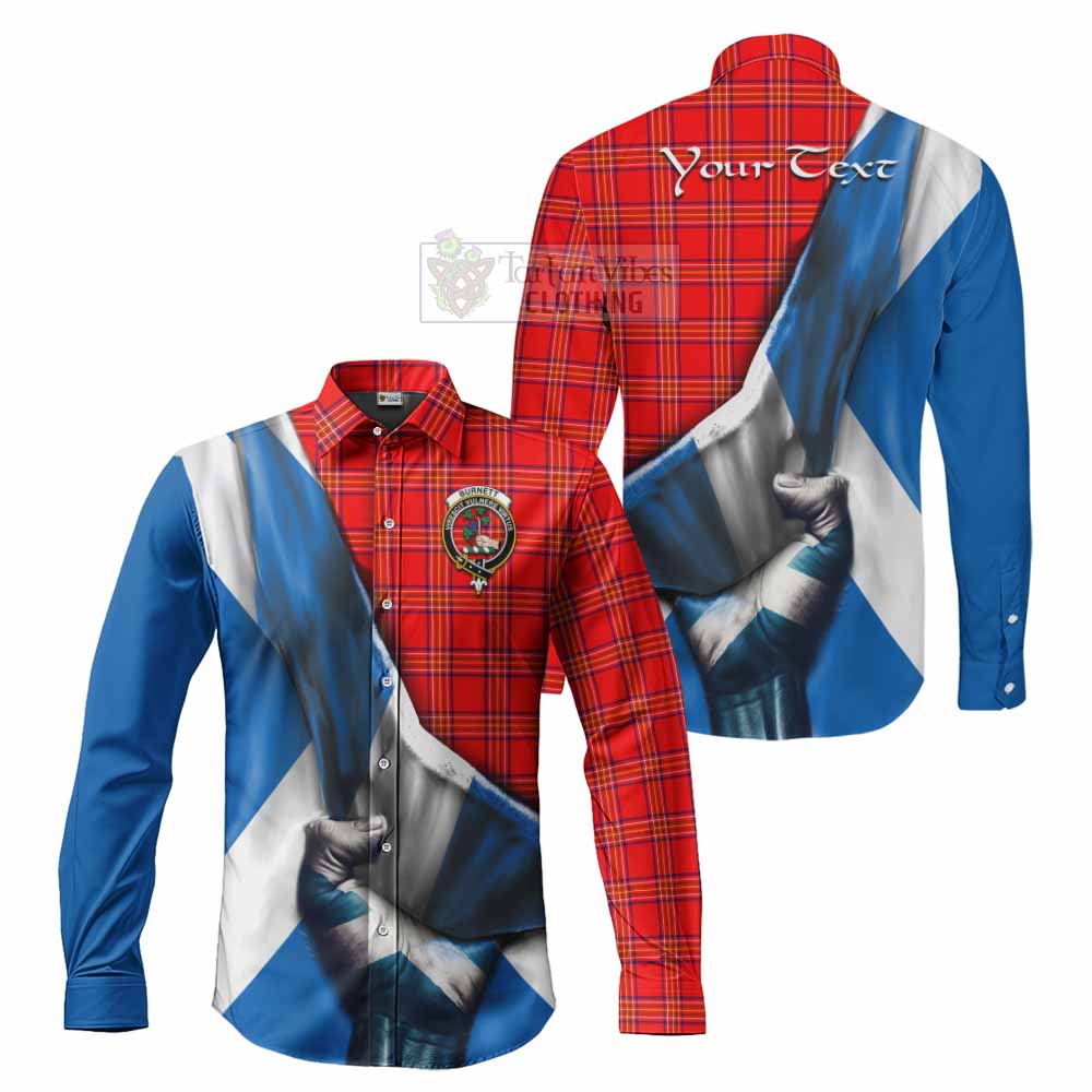 Tartan Vibes Clothing Burnett Tartan Long Sleeve Button Shirt with Family Crest Scotland Patriotic Style