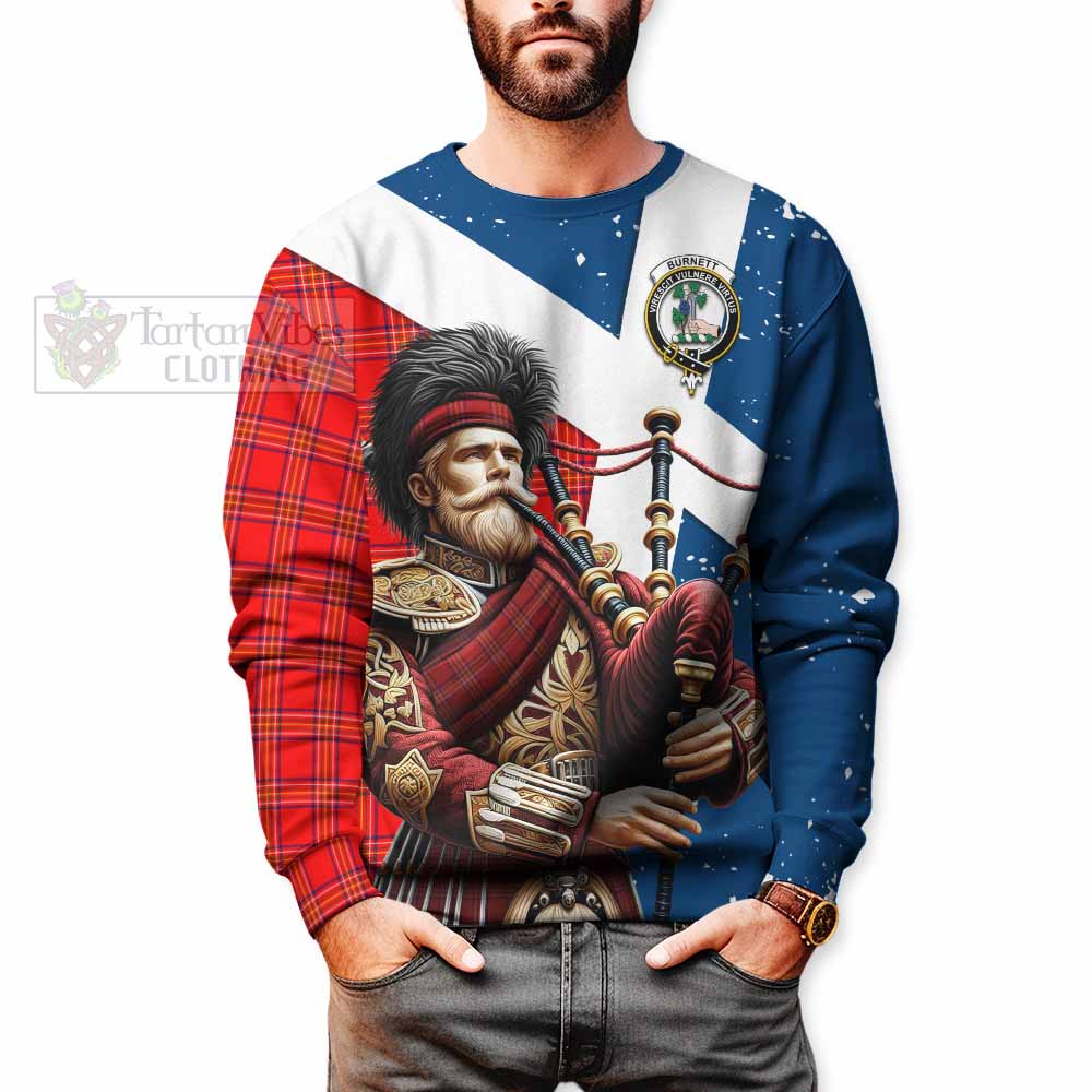 Tartan Vibes Clothing Burnett Tartan Sweatshirt with Family Crest Scottish Bagpiper Vibes