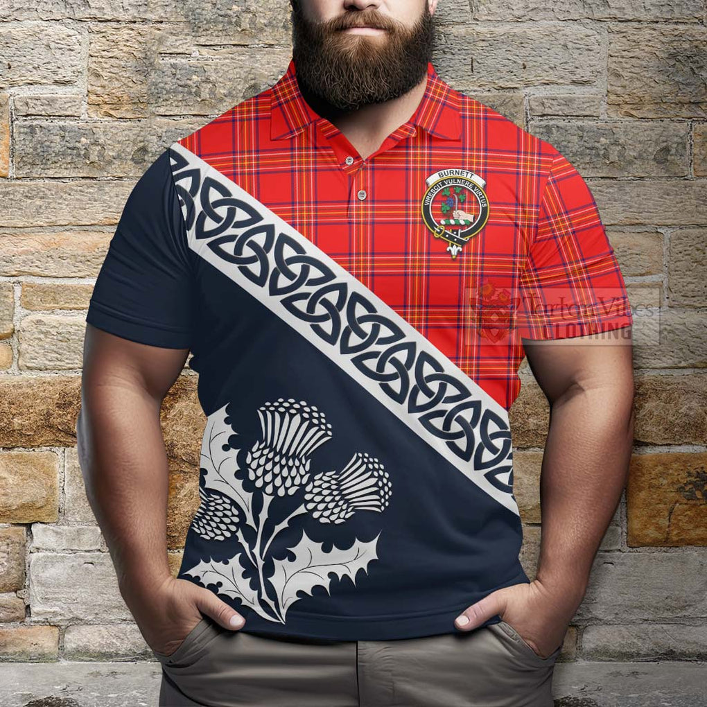 Burnett Tartan Polo Shirt Featuring Thistle and Scotland Map