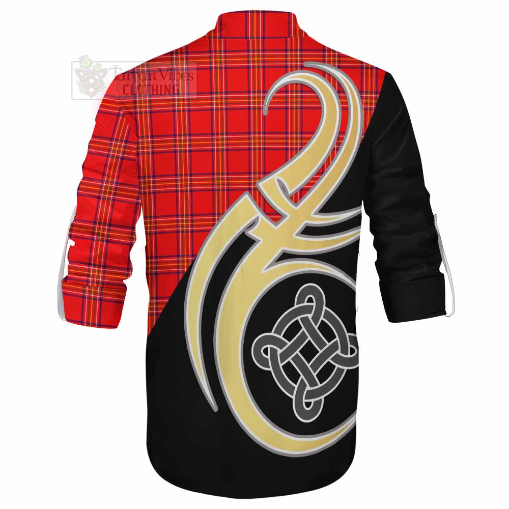 Tartan Vibes Clothing Burnett Tartan Ghillie Kilt Shirt with Family Crest and Celtic Symbol Style