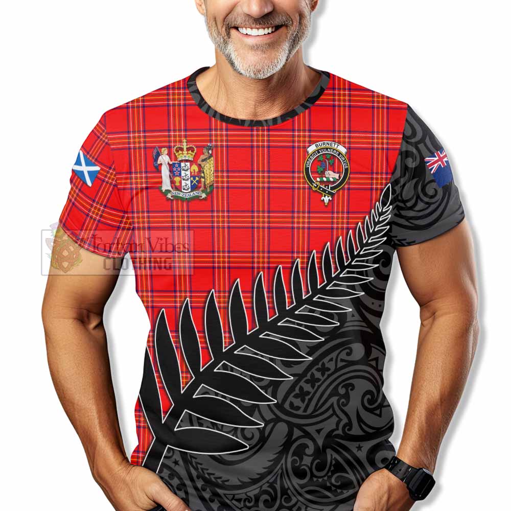 Tartan Vibes Clothing Burnett Crest Tartan T-Shirt with New Zealand Silver Fern Half Style