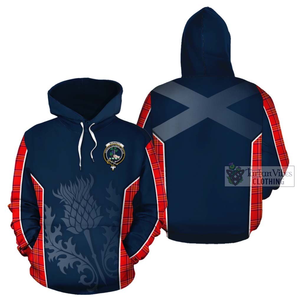 Tartan Vibes Clothing Burnett Tartan Cotton Hoodie with Family Crest and Scottish Thistle Vibes Sport Style