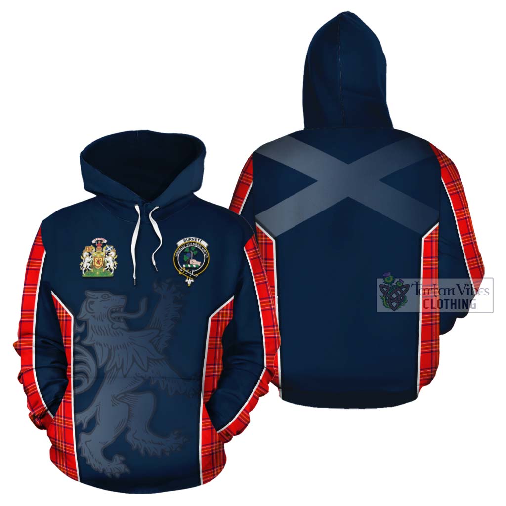 Tartan Vibes Clothing Burnett Tartan Cotton Hoodie with Family Crest and Lion Rampant Vibes Sport Style