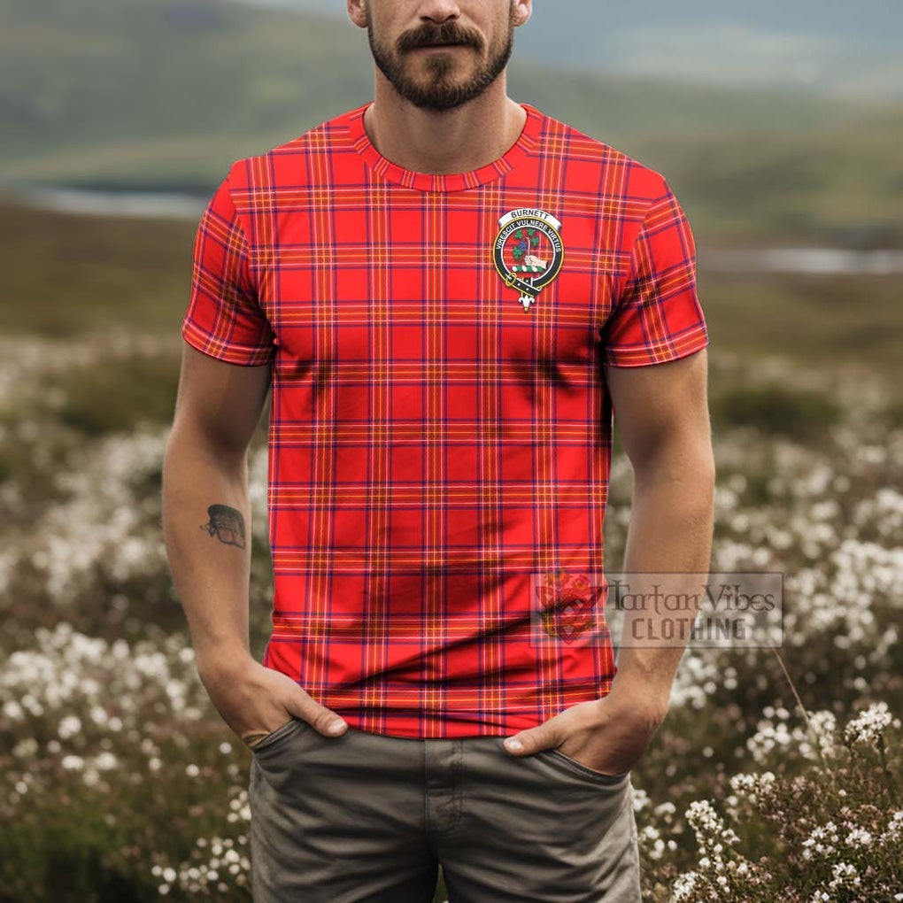 Tartan Vibes Clothing Burnett Tartan T-Shirt with Family Crest and Bearded Skull Holding Bottles of Whiskey