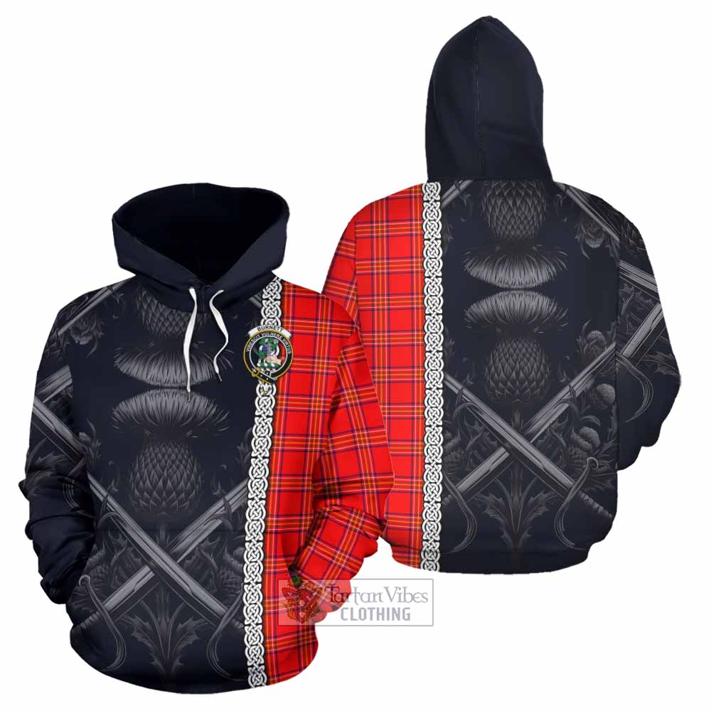 Tartan Vibes Clothing Burnett Tartan Hoodie with Family Crest Cross Sword Thistle Celtic Vibes