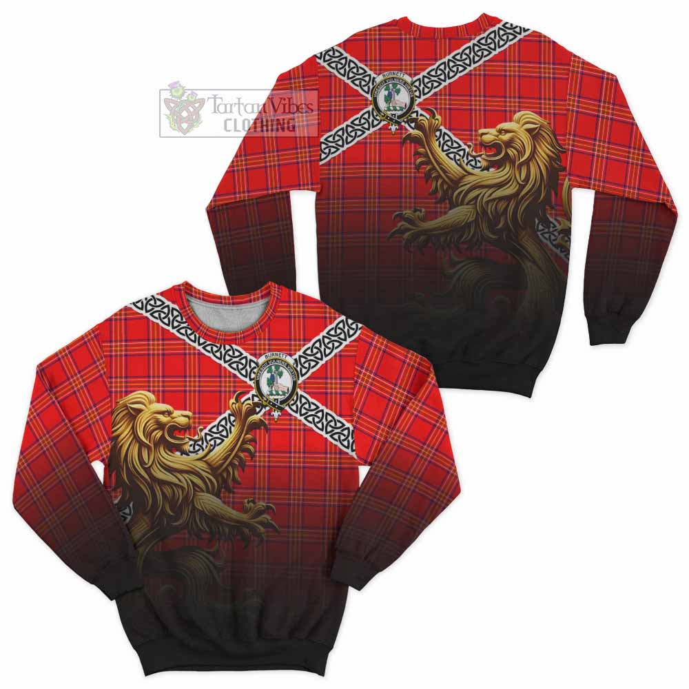 Burnett Crest Tartan Sweatshirt with Golden Lion Emblem Celtic Style - Tartan Vibes Clothing