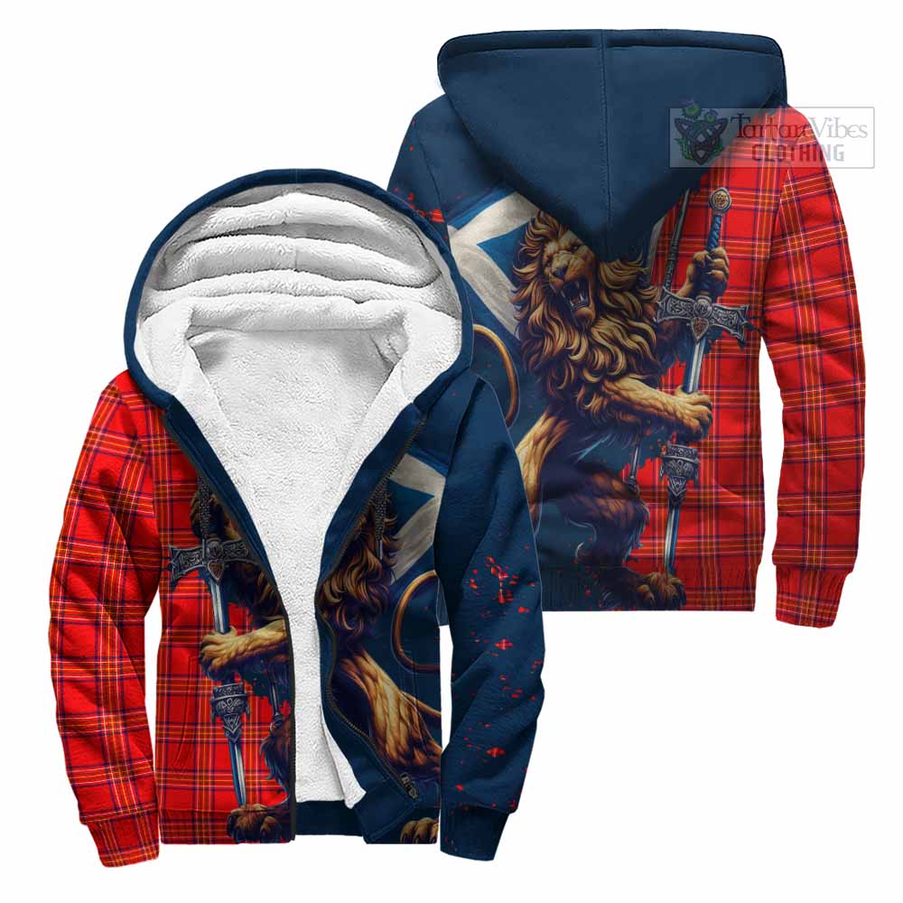 Tartan Vibes Clothing Burnett Tartan Family Crest Sherpa Hoodie with Scottish Majestic Lion