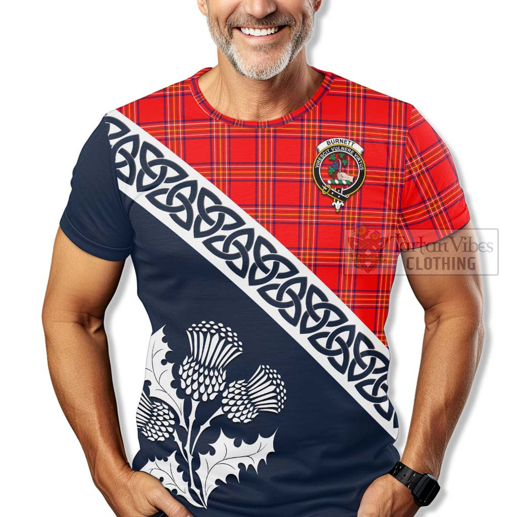 Burnett Tartan T-Shirt Featuring Thistle and Scotland Map