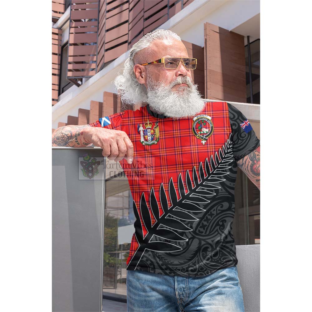 Tartan Vibes Clothing Burnett Crest Tartan Cotton T-shirt with New Zealand Silver Fern Half Style