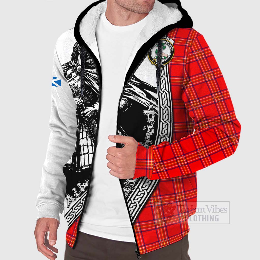 Tartan Vibes Clothing Burnett Tartan Clan Crest Sherpa Hoodie with Highlander Warrior Celtic Style