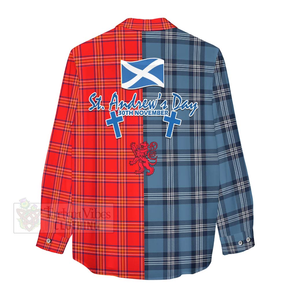 Tartan Vibes Clothing Burnett Tartan Women's Casual Shirt Happy St. Andrew's Day Half Tartan Style