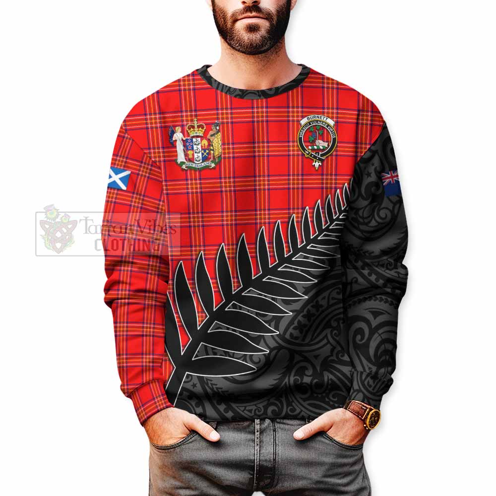 Tartan Vibes Clothing Burnett Crest Tartan Sweatshirt with New Zealand Silver Fern Half Style