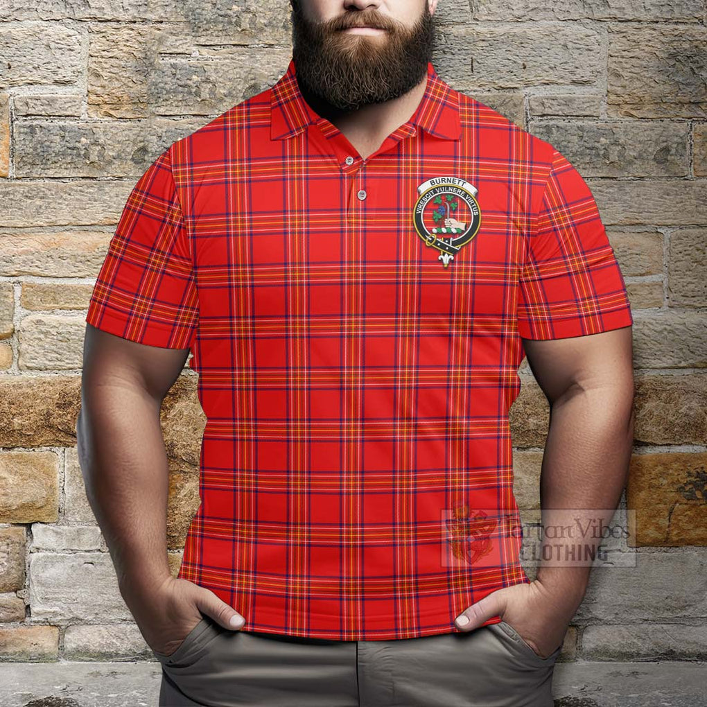 Tartan Vibes Clothing Burnett Tartan Polo Shirt with Family Crest and Bearded Skull Holding Bottles of Whiskey