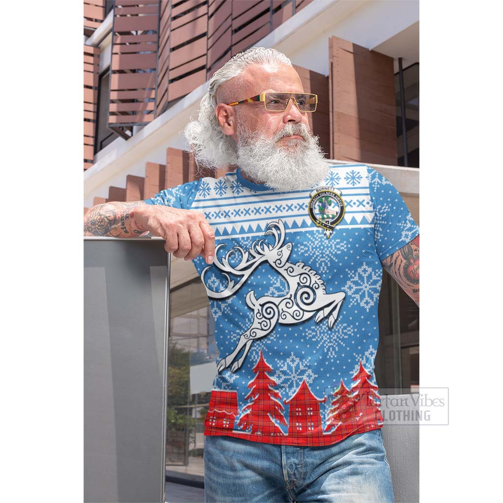 Tartan Vibes Clothing Burnett Clan Christmas Cotton T-shirt Celtic Reindeer Style