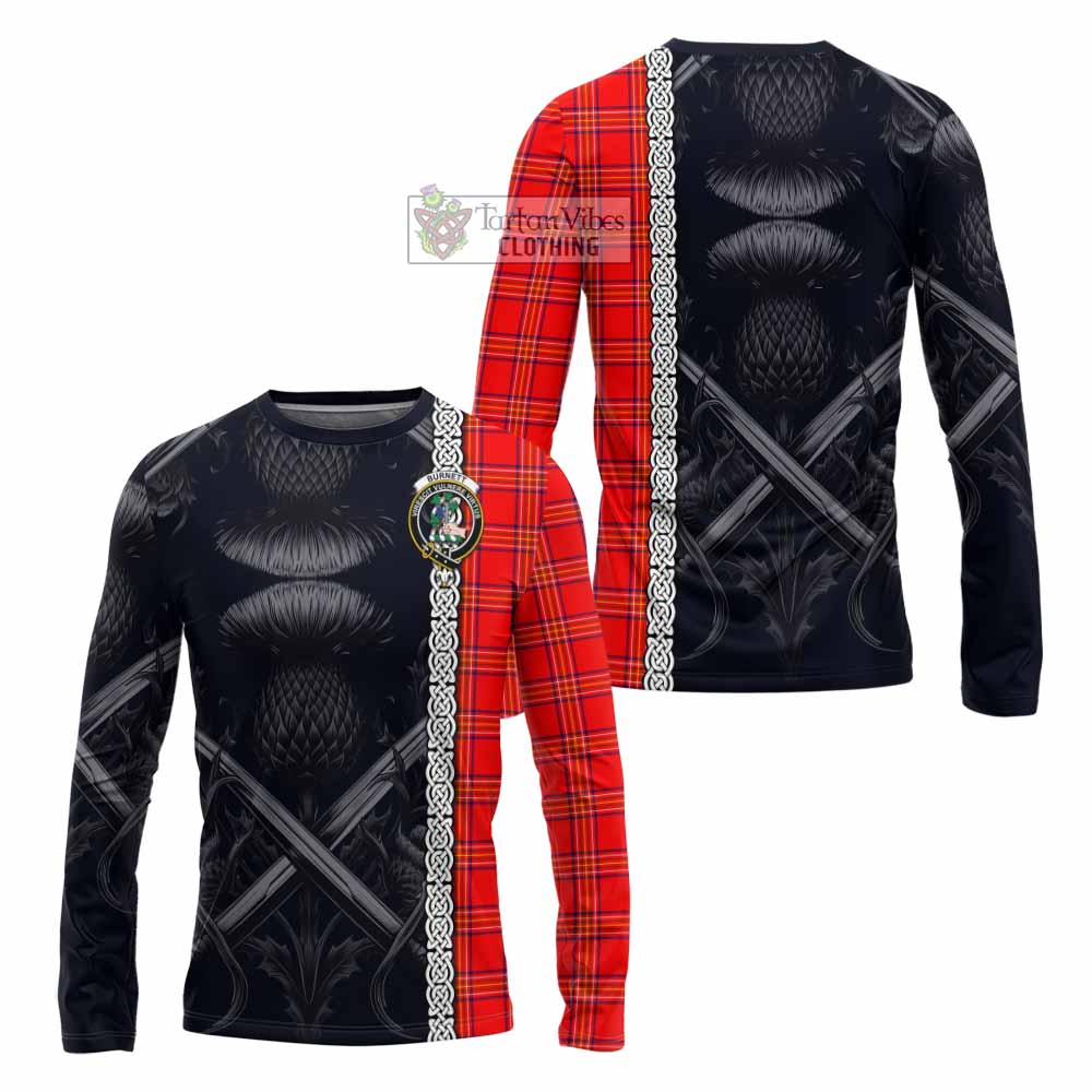 Tartan Vibes Clothing Burnett Tartan Long Sleeve T-Shirt with Family Crest Cross Sword Thistle Celtic Vibes