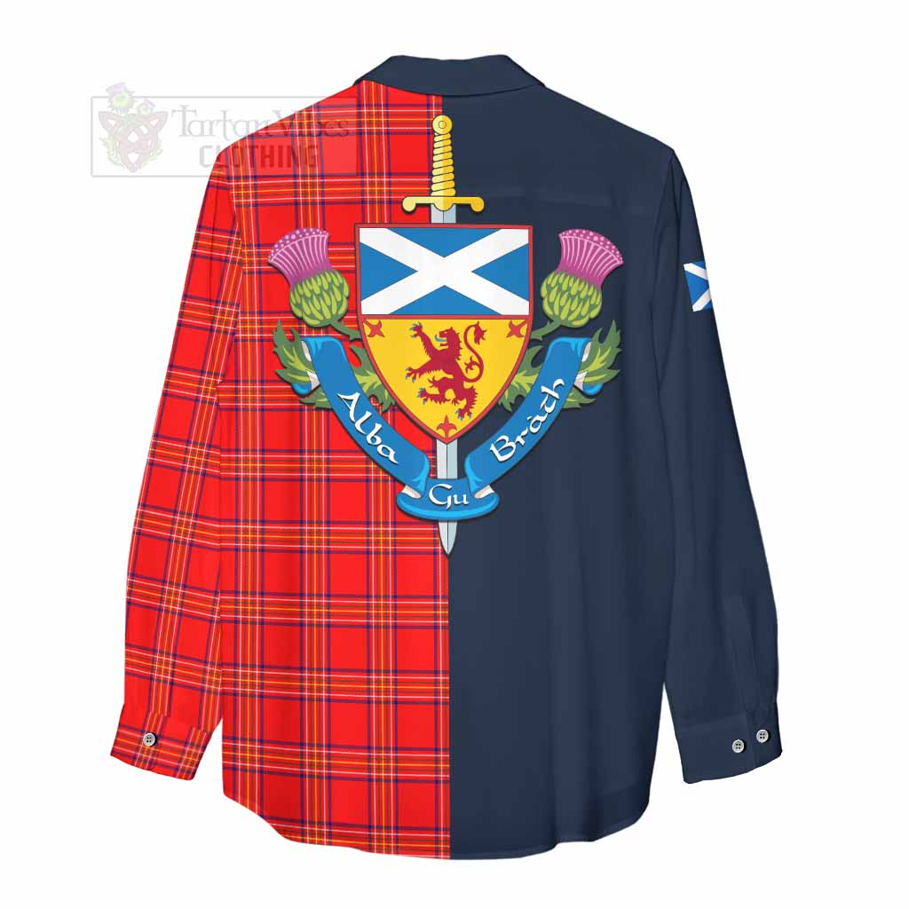 Tartan Vibes Clothing Burnett Tartan Women's Casual Shirt Alba with Scottish Lion Royal Arm Half Style