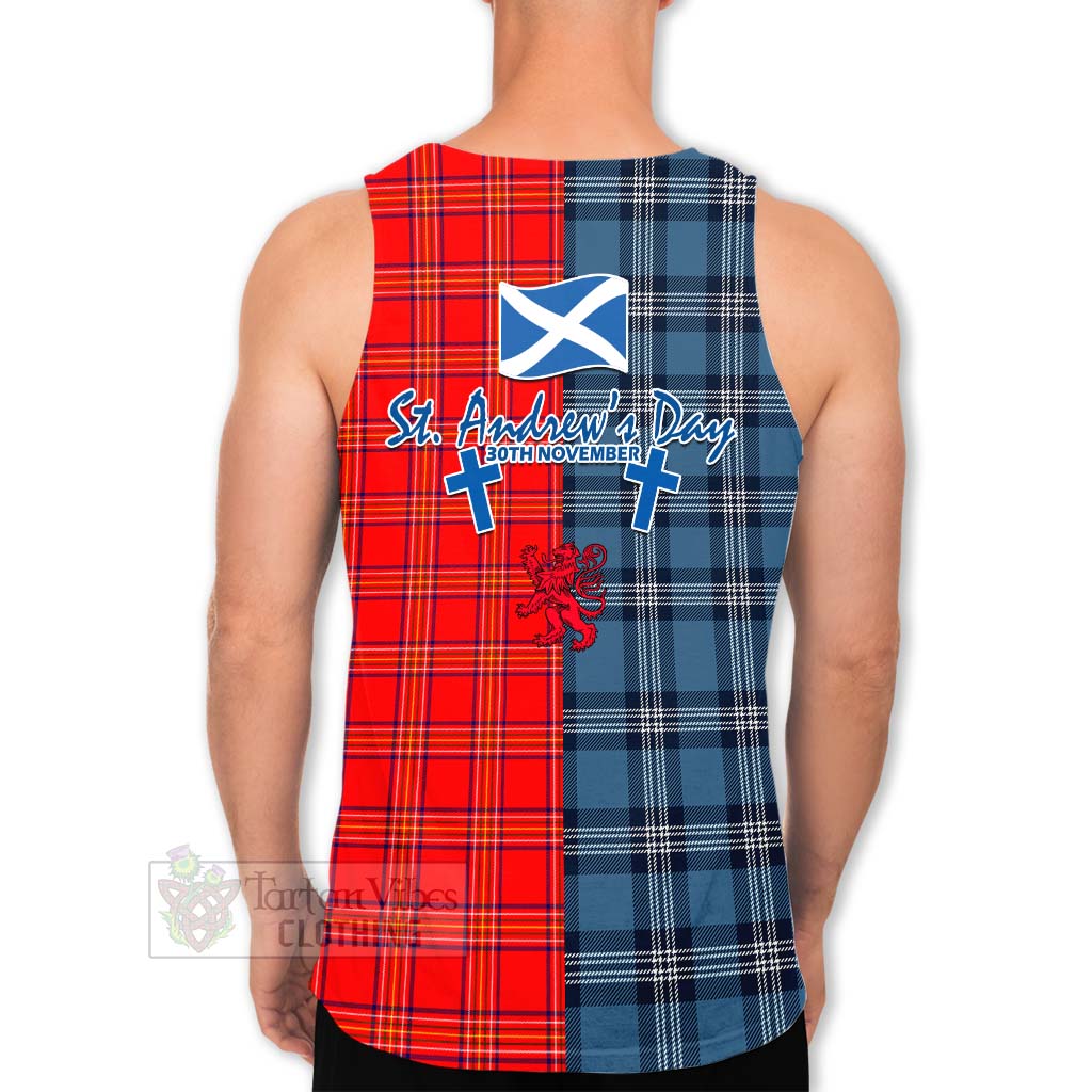 Tartan Vibes Clothing Burnett Tartan Men's Tank Top Happy St. Andrew's Day Half Tartan Style