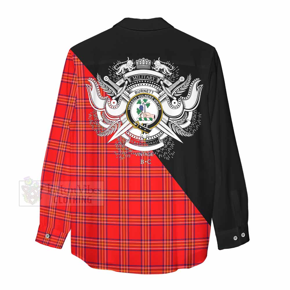 Tartan Vibes Clothing Burnett Tartan Women's Casual Shirt with Family Crest and Military Logo Style