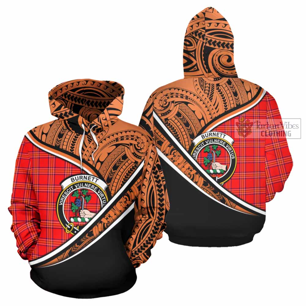 Tartan Vibes Clothing Burnett Crest Tartan Hoodie with Maori Tattoo Style - Orange Version