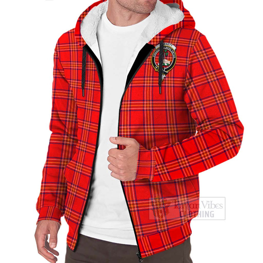 Tartan Vibes Clothing Burnett Tartan Sherpa Hoodie with Family Crest and Bearded Skull Holding Bottles of Whiskey