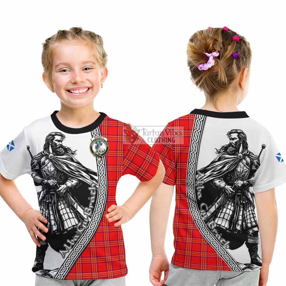 Burnett Tartan Clan Crest Kid T-Shirt with Highlander Warrior Celtic Style