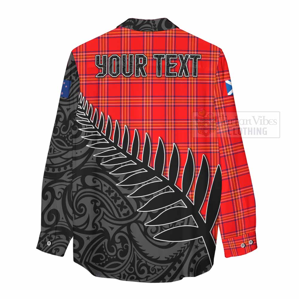 Tartan Vibes Clothing Burnett Crest Tartan Women's Casual Shirt with New Zealand Silver Fern Half Style