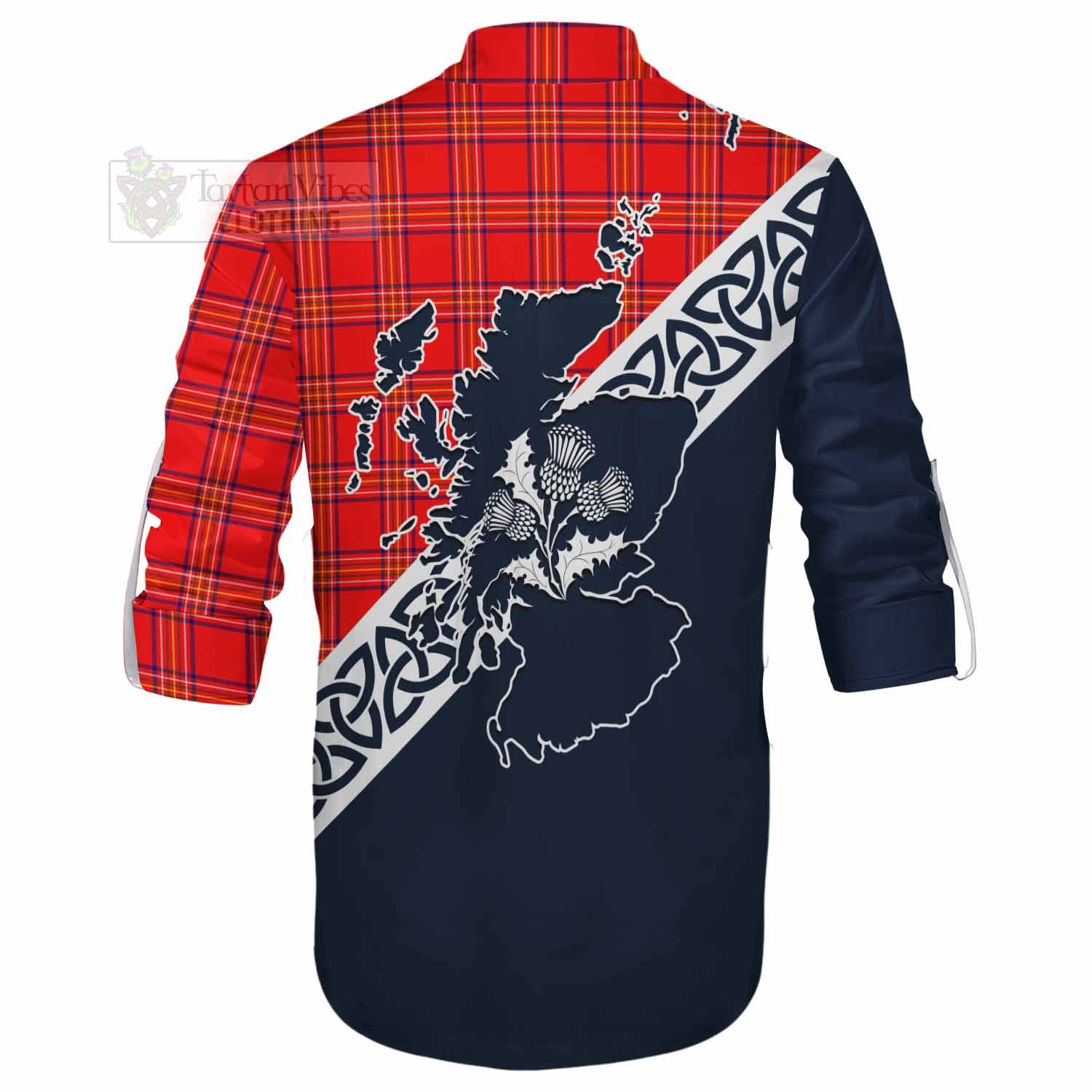 Tartan Vibes Clothing Burnett Tartan Ghillie Kilt Shirt Featuring Thistle and Scotland Map