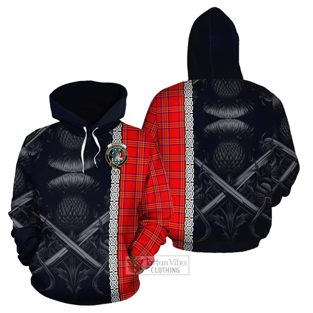 Tartan Vibes Clothing Burnett Tartan Cotton Hoodie with Family Crest Cross Sword Thistle Celtic Vibes