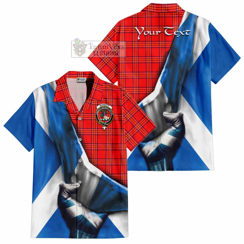 Tartan Vibes Clothing Burnett Tartan Short Sleeve Button Shirt with Family Crest Scotland Patriotic Style