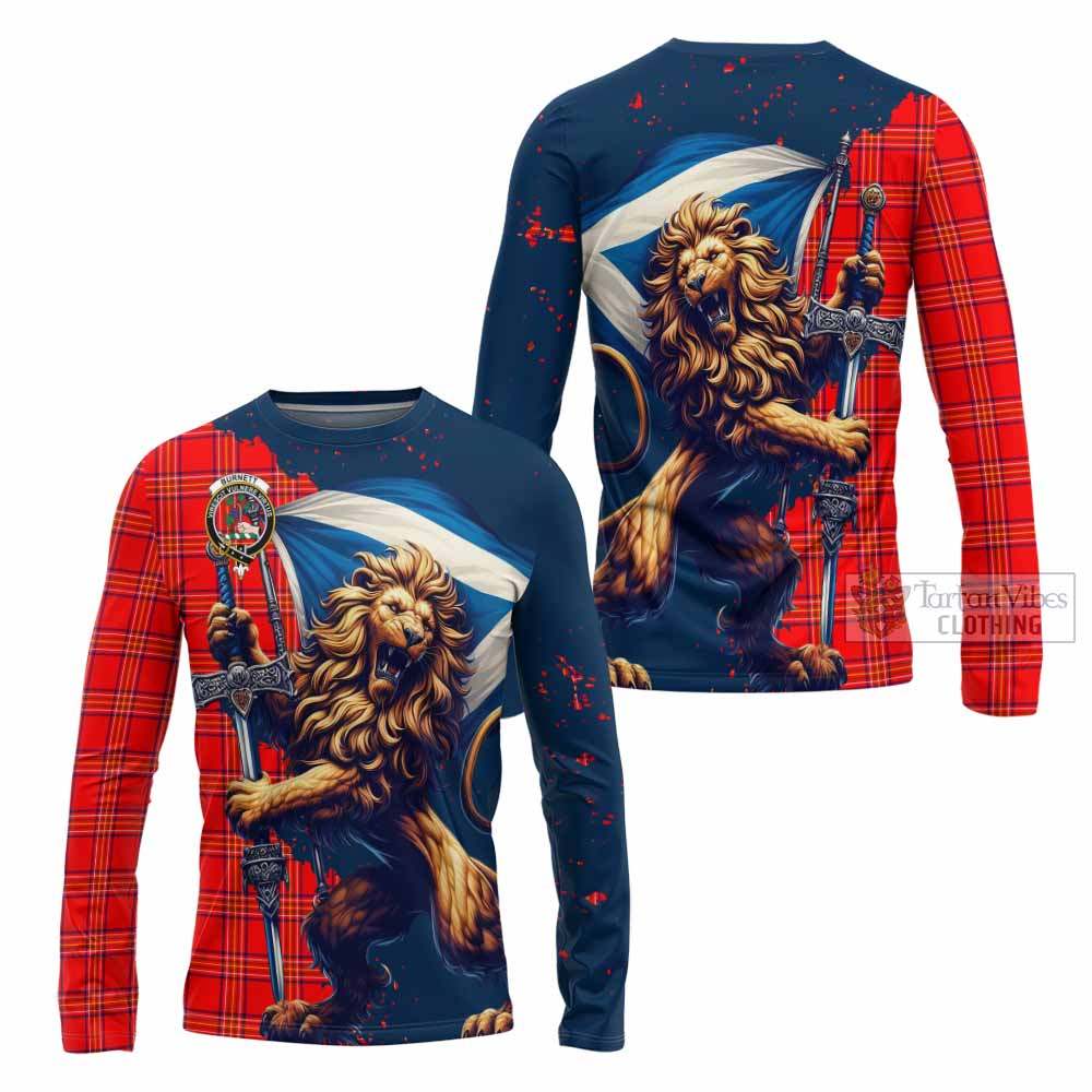 Tartan Vibes Clothing Burnett Tartan Family Crest Long Sleeve T-Shirt with Scottish Majestic Lion