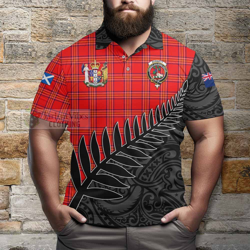 Tartan Vibes Clothing Burnett Crest Tartan Polo Shirt with New Zealand Silver Fern Half Style