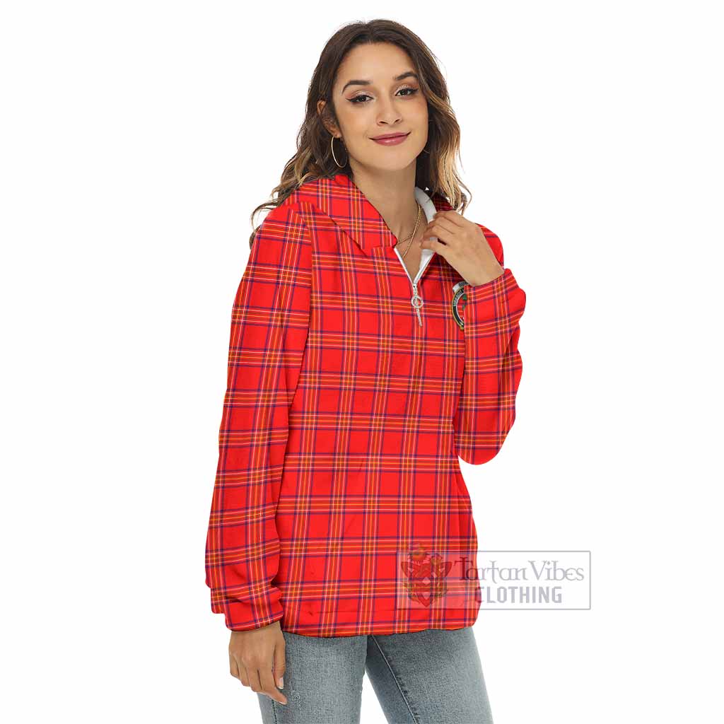 Tartan Vibes Clothing Burnett Tartan Crest Women's Borg  Half Zip Fleece Hoodie