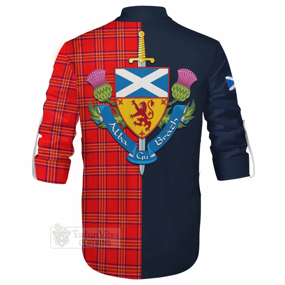 Burnett Tartan Ghillie Kilt Shirt Alba with Scottish Lion Royal Arm Half Style