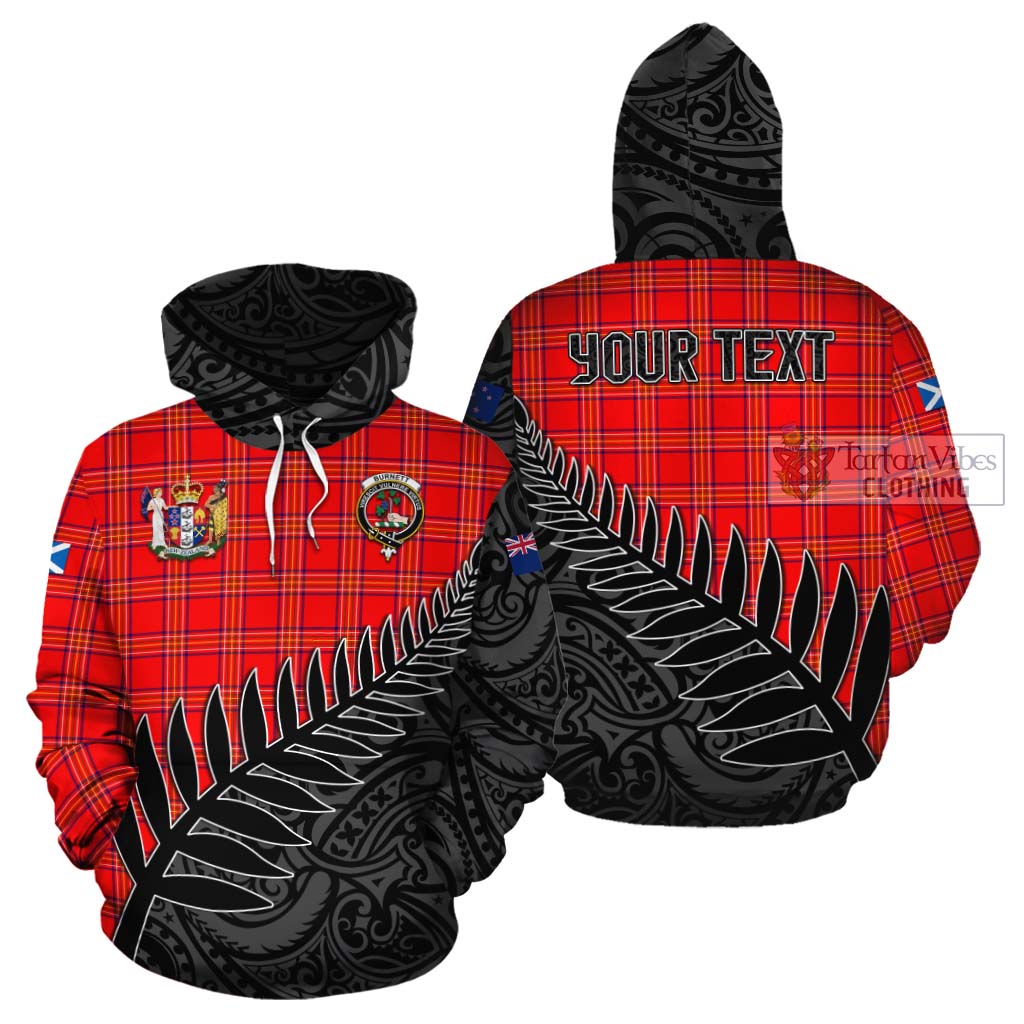 Tartan Vibes Clothing Burnett Crest Tartan Cotton Hoodie with New Zealand Silver Fern Half Style