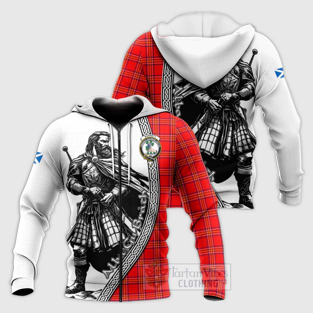 Tartan Vibes Clothing Burnett Tartan Clan Crest Knitted Hoodie with Highlander Warrior Celtic Style