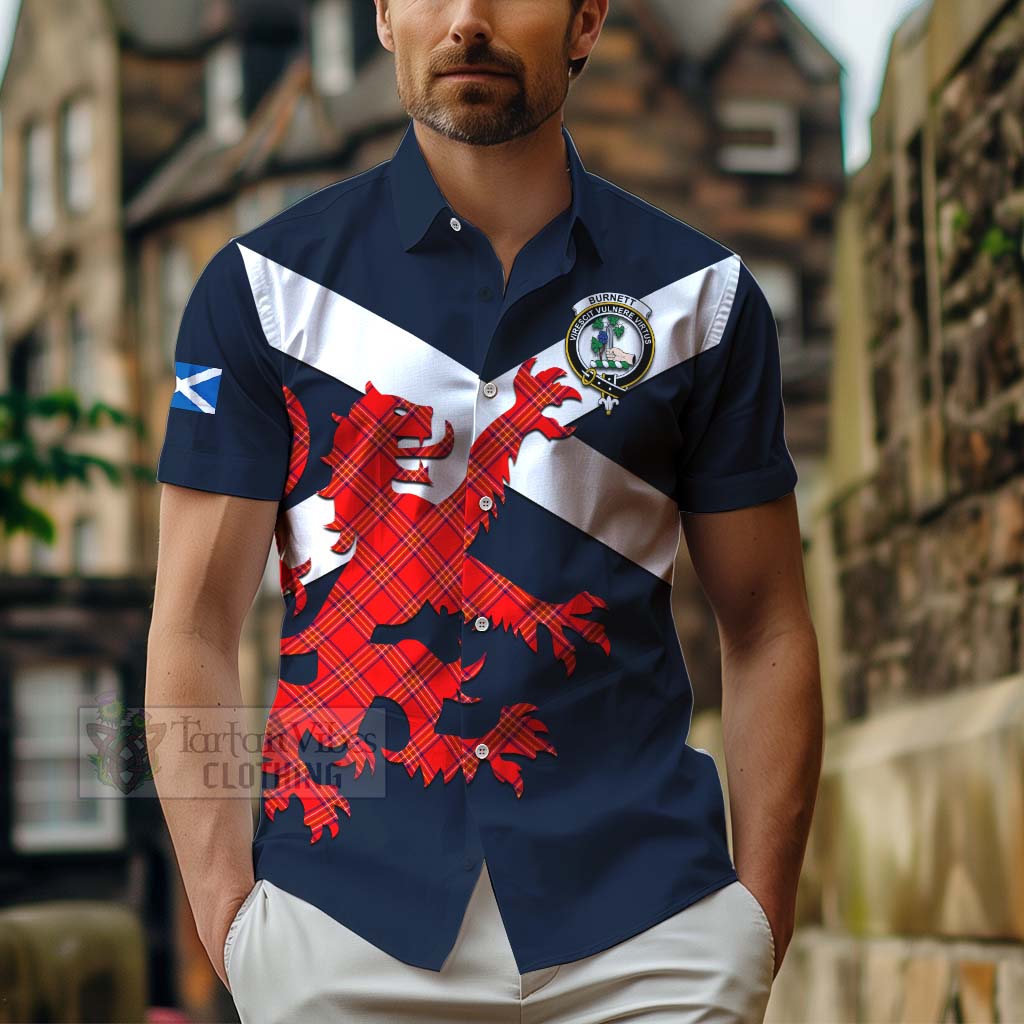 Tartan Vibes Clothing Burnett Tartan Lion Rampant Short Sleeve Button Shirt – Proudly Display Your Heritage with Alba Gu Brath and Clan Name