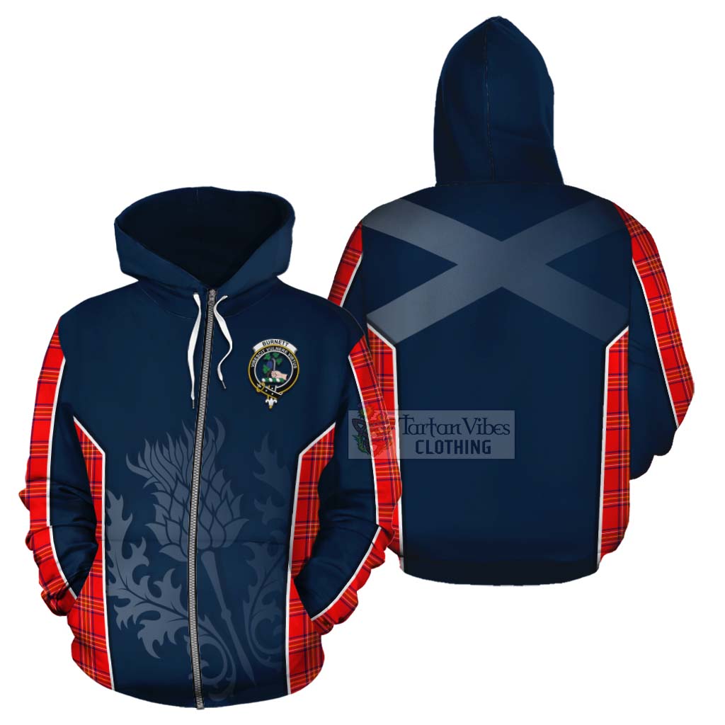 Tartan Vibes Clothing Burnett Tartan Cotton Hoodie with Family Crest and Scottish Thistle Vibes Sport Style