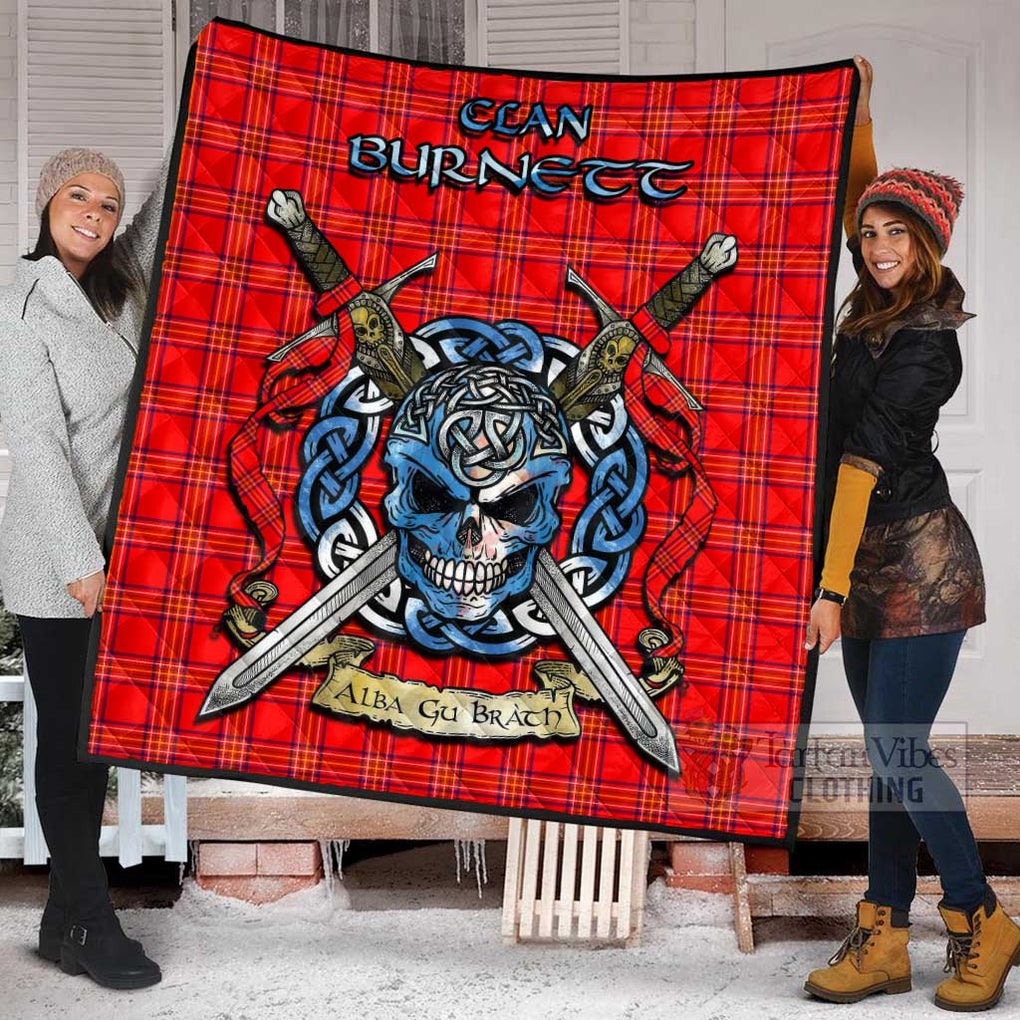 Tartan Vibes Clothing Burnett Tartan Quilt with Celtic Skull Alba Gu Brath Style